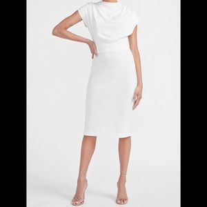 NWOT Ivory Draped Sleeve Mock Neck Sheath Dress